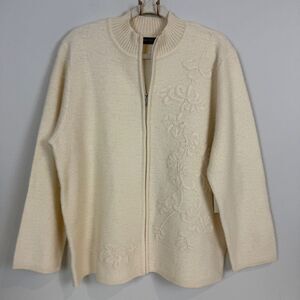 Karen Scott Ivory Wool Embroidered Sweater Jacket 1X NWT
